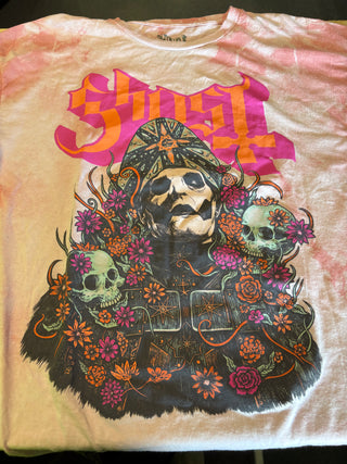 Ghost Papa W/ Flowers T-Shirt, Pink Tie-Dye, XL