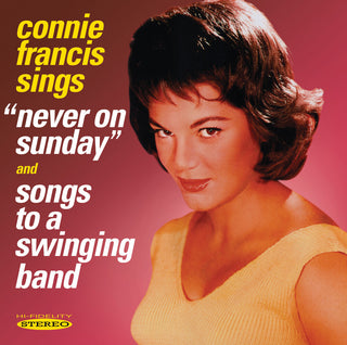 the album cover for Connie Francis - Never On Sunday and Songs To A Swinging Band