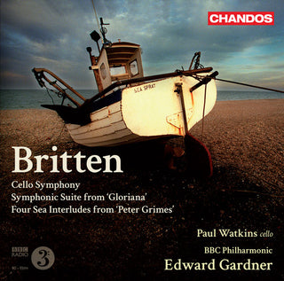 the album cover for B. Britten - Cello Symphony / Symphonic Suite from Gloriana
