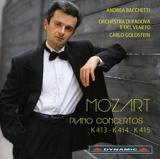 the album cover for Andrea Bacchetti - Piano Concertos K413 & K414 & K415