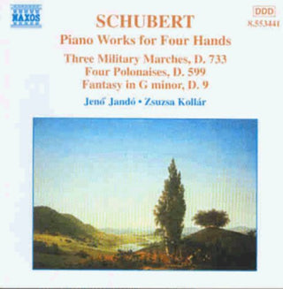 the album cover for JenÅ‘ JandÃ³ - Piano Works for 4 Hands / Three Military Marches