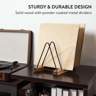 Acacia Wood Record Storage Record Holder with Scratch-Resistant Base