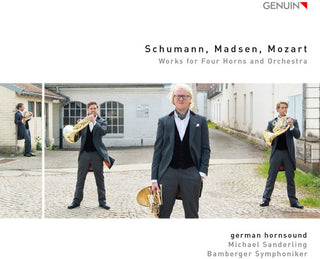 the album cover for Mozart / German Hornsound / Bamberg Symphony - Works for Four Horns & Orchestra