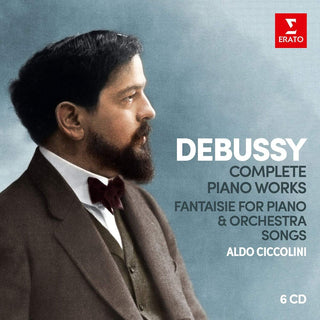 the album cover for Aldo Ciccolini - Debussy: Complete Piano Works; Fantaisie for piano & orchestra, Songs