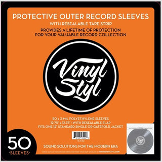 Vinyl Styl 12 Inch Outer Record Sleeves - Resealable Flap - 50 Count (Clear)