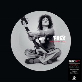the album cover for T.Rex - Telegram Sam / Cadilac / Baby Strange (Pict) (Uk)