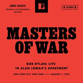 the album cover for Bob Dylan - Masters Of War (Live In Alan Lomax's Apartment) [RSD Black Friday 2025]