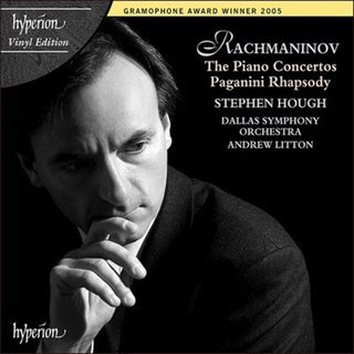 the album cover for Rachmaninoff / Hough / Litton / Dallas Symphony - Rachmaninoff: Piano Ctos 1-4 / Paganini Rhapsody