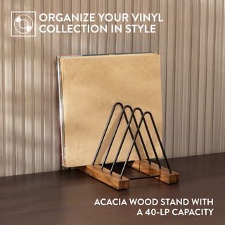 Acacia Wood Record Storage Record Holder with Scratch-Resistant Base