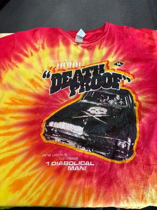 Death Proof Movie Poster T-Shirt, Red/Yellow Tie Dye, XL