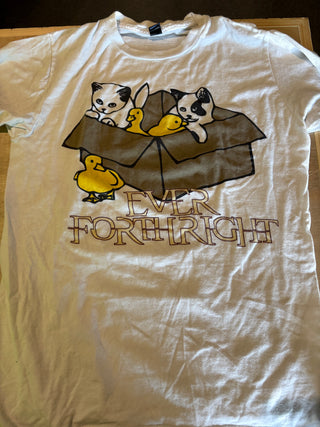 Ever Forthright Cats & Ducks T-Shirt, White, S (Minor Staining, See Description)