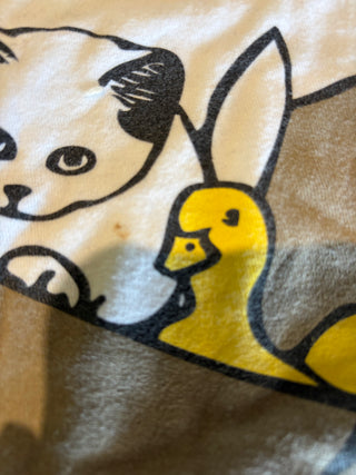 Ever Forthright Cats & Ducks T-Shirt, White, S (Minor Staining, See Description)