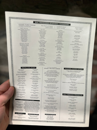 Metallica- S&M w/ Michael Kamen & The San Francisco Symphony Concert Program