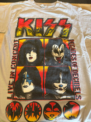 Kiss Decades Of Decibels T-Shirt (2014 Print), Gray, S