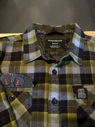 Middle Of Beyond Hedorah Flannel Button Up, Green/Black/Grey, M
