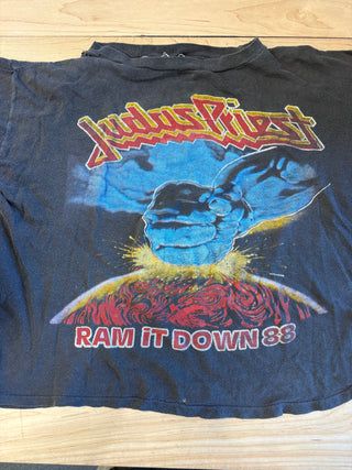 1988 Judas Priest Ram It Down Tour W/ Cinderella Half Torso T-Shirt, XL (Wear & Minor Holes, See Description)
