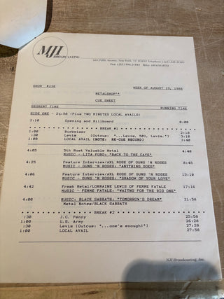 Metalshop- Radio's Weekly Metal Magazine: 8/19/1988 (ft Guns N Roses, Femme Fatale, Britny Fox & More)(w/Cue Sheet)