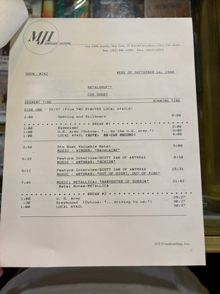 Metalshop- Radio's Weekly Metal Magazine: 9/16/1988 (ft Anthrax, Dio, Hurricane & More)(w/Cue Sheet)