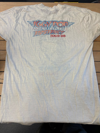 1988 Iggy Pop Instinct Tour T-Shirt, White, M (Thin Material, Pinholes, Some Staining)