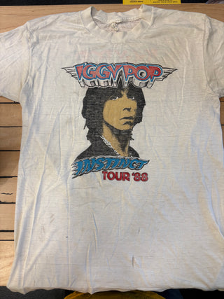 1988 Iggy Pop Instinct Tour T-Shirt, White, M (Thin Material, Pinholes, Some Staining)