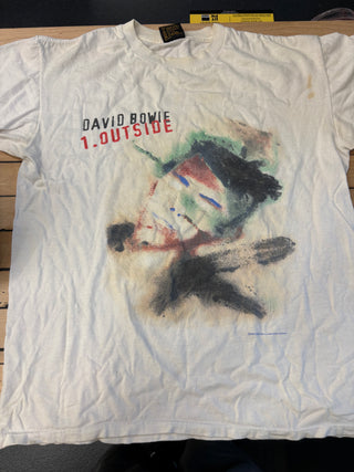 1995 David Bowie Outside Tour T-Shirt, White, L (Staining, Priced Accordingly)