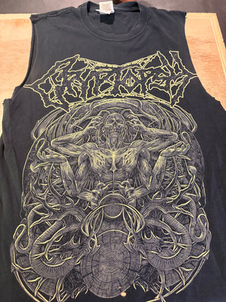 Cryptopsy Morticole DIY Cut Sleeveless Tank Top, Black, S (Small Bleach Stain)