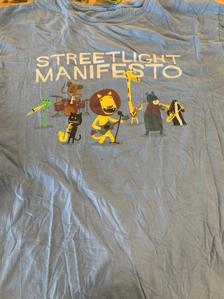 Streetlight Manifesto Cute Animals T-Shirt, Baby Blue (Minor Staining), L