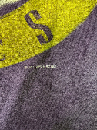 1987 Guns N Roses Was Here T-Shirt, Black (Faded), M (DAMAGE TO COLLAR, See Description)