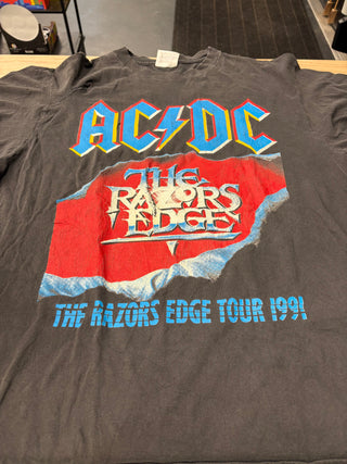 1991 AC/DC Razors Edge Tour T-Shirt, Black, XL (Thrashed/Stitched, Priced Accordingly)