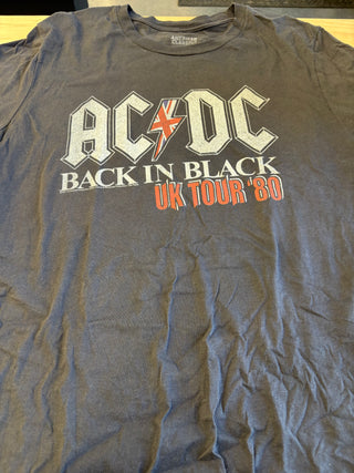 AC/DC Back In Black UK Tour '80 T-Shirt (2017 Reprint), Black, XL