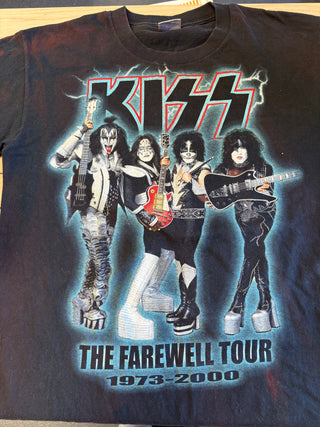 2000 Kiss "Farewell" Tour T-Shirt, Black, L (SHIRT DISCOLORATION, See Description)