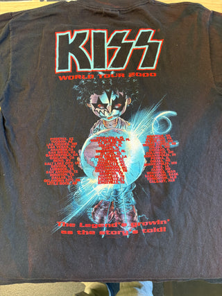 2000 Kiss "Farewell" Tour T-Shirt, Black, L (SHIRT DISCOLORATION, See Description)