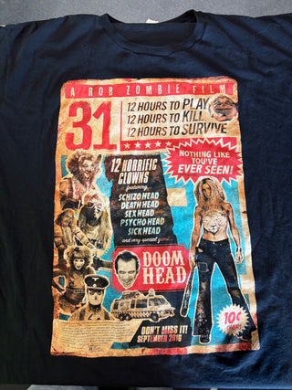 Rob Zombies 31 Movie Poster T-Shirt, Black, 2XL