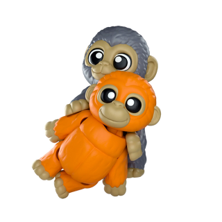 Wigglitz Toy figure of two monkeys, one orange and one gray, on a white background