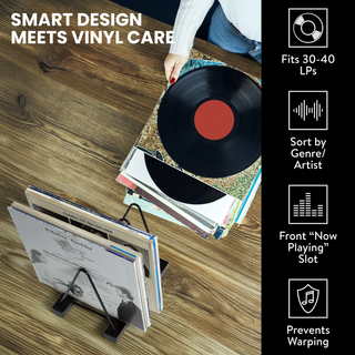 Acacia Wood Record Storage Record Holder with Scratch-Resistant Base