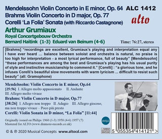 Arthur Grumiaux- Brahms & Mendellsohn Violin Concertos; Corelli La Follia