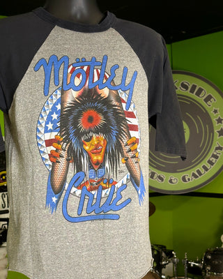 Motley Crue 1987 Girls Girls Girls Raglan/Baseball T-Shirt, Grey w/Faded Black Arms, S (Tagged L)(Measures 25” Waist, 26.5” Long, 17” Pit To Pit) - Darkside Records